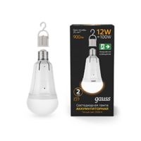 Лампа СДЛ 12Вт A80 3000К тепл. бел. E27 900лм аварийная Li-Ion аккум. Gauss 102002112