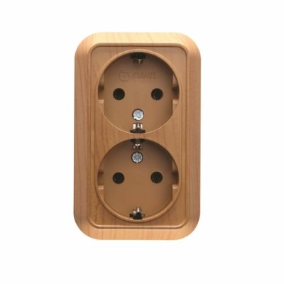 Розетка 2-м ОП 16А IP20 с/з дуб Makel 45382