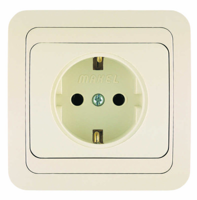 Розетка 1-м СП Mimoza 16А IP20 с/зкерамика крем./крем. Makel 25008