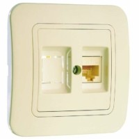 Розетка ПК 2-м СП Lillium 16А IP20 кат.5E + гнездо крем./крем. Makel 70235