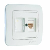 Розетка ПК 2-м СП Lillium 16А IP20 кат.5E + гнездо бел./бел. Makel 70035