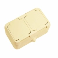 Розетка 2-м ОП 16А IP44 с/з с крышкой п/герм. крем. Makel 18254