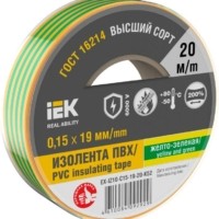 Изолента 0.15х19мм (рул.20м) желт./зел. IEK EX-IZ10-C15-19-20-K52
