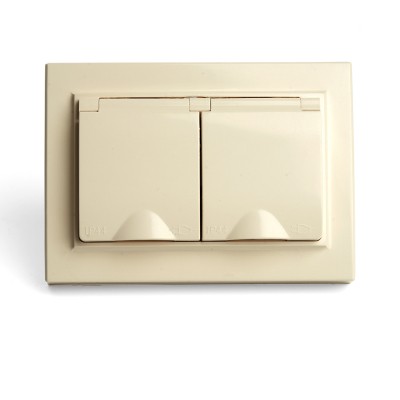 Розетка 2-местная с/з с крышкой Stekker PST16-9015-02 250В 16А Эрна слоновая кость