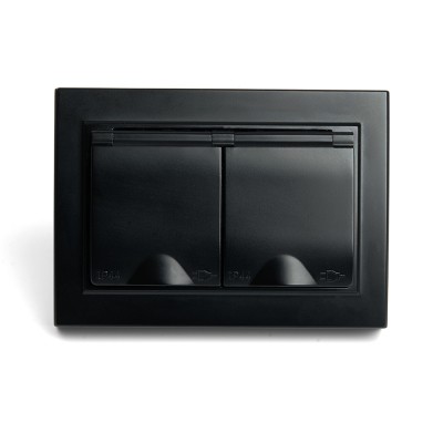 Розетка 2-местная с/з с крышкой Stekker PST16-9015-03 250В 16А Эрна черный