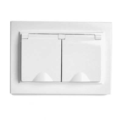 Розетка 2-местная с/з с крышкой Stekker PST16-9015-01 250В 16А Эрна белый