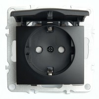 Розетка 1-местная с/з с крышкой механизм Stekker PST16-9112-03 250В 16А с защ. шторкой Эрна черный