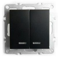 Выключатель 2-клавишный с инд. механизм Stekker PSW10-9102-03 250В 10А Эрна черный