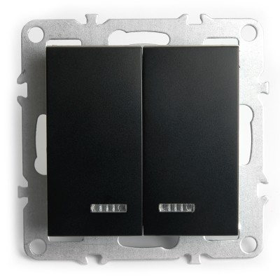 Выключатель 2-клавишный с инд. механизм Stekker PSW10-9102-03 250В 10А Эрна черный