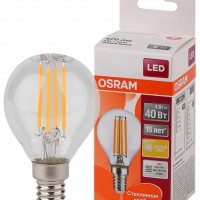 Лампа СДЛ филаментная LED STAR CLASSIC P 40 4W/827 4Вт шар 2700К тепл. бел. E14 470Лм 220-240В прозр. стекло Ledvance OSRAM 4058075068377