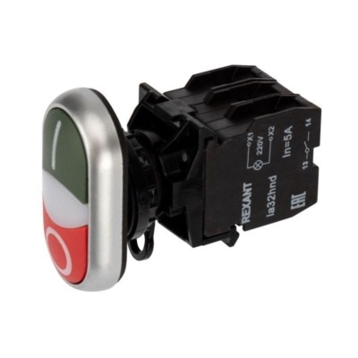 Кнопка LA32 красно-зел. “Пуск-Стоп” с подсветкой NO+NC Rexant 36-5542