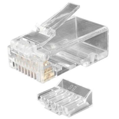 Разъем PLUG-8P8C-UV-C6-100 RJ45(8P8C) под витую пару кат.6 (50 µ”/ 50 мкр. дюйм) универс. (для ож и мж кабеля) со вставкой (уп.100шт) Hyperline 49364