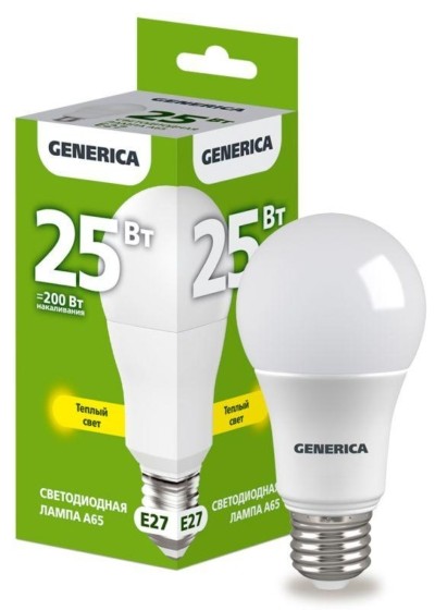 Лампа СДЛ A65 25Вт грушевидная 3000К E27 230В IEK Generica LL-A65-25-230-30-E27-G