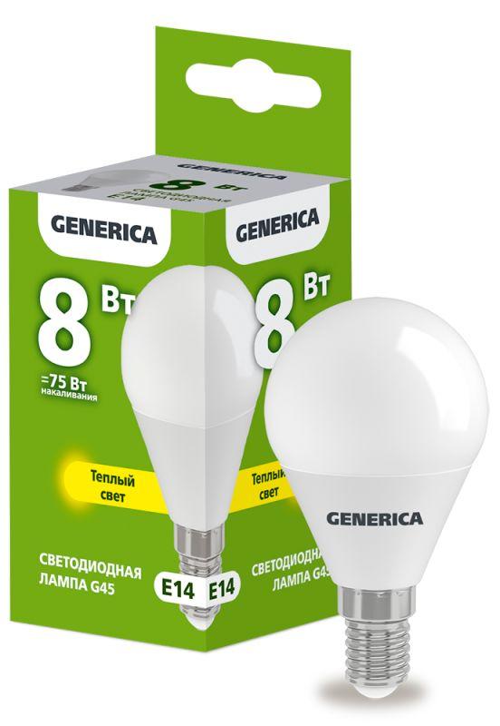 Лампа СДЛ G45 8Вт шар 3000К E14 230В IEK Generica LL-G45-08-230-30-E14-G