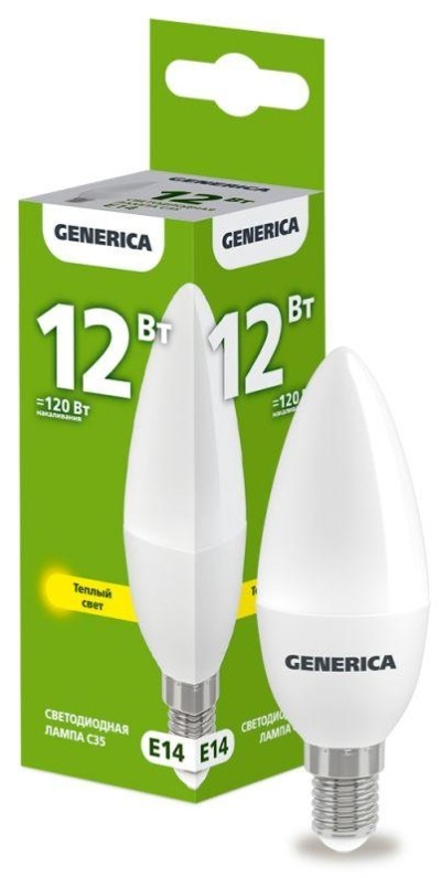 Лампа СДЛ C35 12Вт свеча 3000К E14 230В IEK Generica LL-C35-12-230-30-E14-G