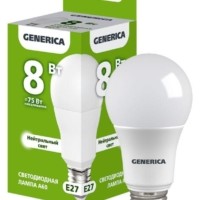 Лампа СДЛ A60 8Вт грушевидная 4000К E27 230В IEK Generica LL-A60-08-230-40-E27-G