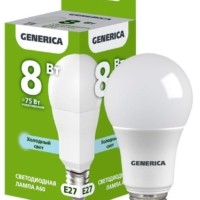 Лампа СДЛ A60 8Вт грушевидная 6500К E27 230В IEK Generica LL-A60-08-230-65-E27-G