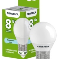 Лампа СДЛ G45 8Вт шар 6500К E27 230В IEK Generica LL-G45-08-230-65-E27-G