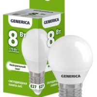Лампа СДЛ G45 8Вт шар 4000К E27 230В IEK Generica LL-G45-08-230-40-E27-G