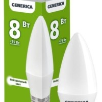 Лампа СДЛ C35 8Вт свеча 4000К E27 230В IEK Generica LL-C35-08-230-40-E27-G