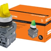 Переключатель на 2 положения с фиксацией M2SS1-21Y короткая ручка(LED) d22мм/220B 1з+1р желтый TDM