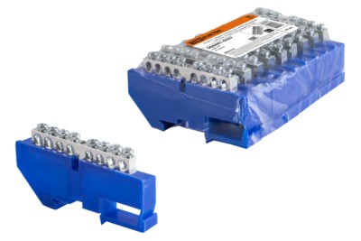 Шина “N” нулевая с изолятором на DIN-рейку 6×9мм стойка бол. 8 групп никелированная TDM