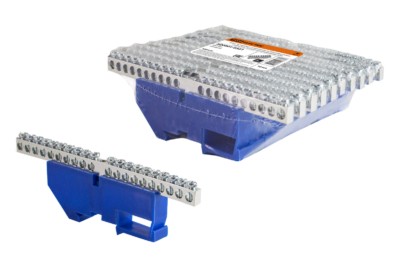 Шина “N” нулевая с изолятором на DIN-рейку 6×9мм стойка бол. 20 групп никелированная TDM