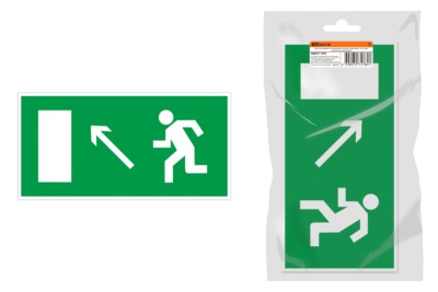 Знак “Направление к эвакуационному выходу налево вверх” 350х124мм для ССА инд. упаковка TDM