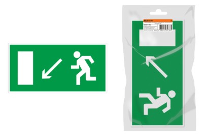 Знак “Направление к эвакуационному выходу налево вниз” 350х124мм для ССА инд. упаковка TDM