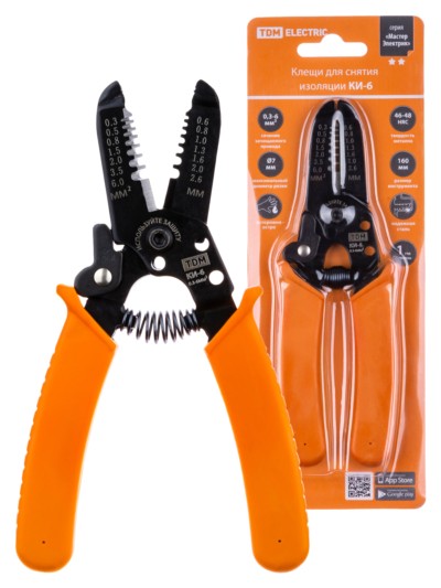 Клещи для снятия изоляции КИ-6, сечение зачищаемого провода 0,3-6 мм “МастерЭлектрик” TDM