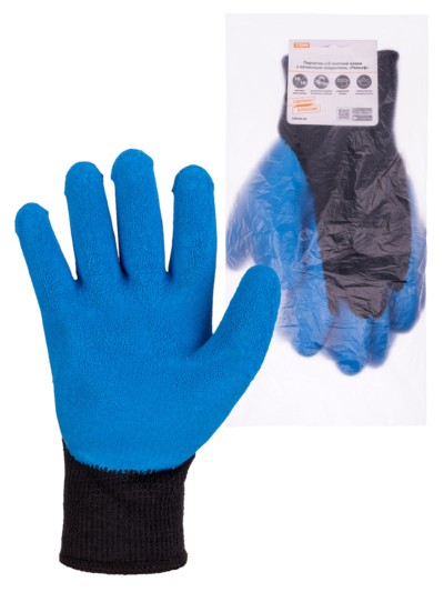 Перчатки х/б плотной вязки с латексным покрытием, “Рельеф”, черные, 10, 10 кл., 125 г, 1 пара, TDM