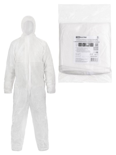 Комбинезон защитный одноразовый “Каспер Р40”, на молнии, 40 г/м2, белый, разм. 56-58/182-188, TDM