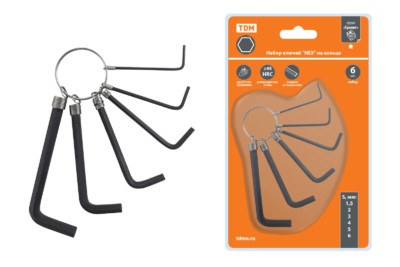 Набор ключей “HEX” на кольце  6 шт.: 1.5 – 6 мм, углеродистая сталь, блистер “Гранит” TDM