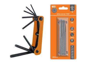 Набор ключей “TORX” раскладной 8 шт.: T9 – T40, углеродистая сталь, блистер “Гранит” TDM