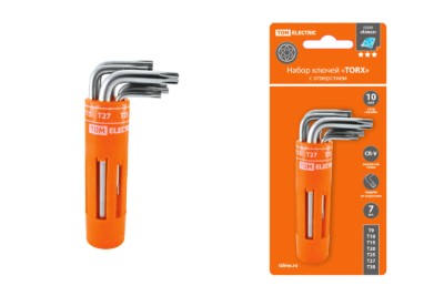 Набор ключей “TORX” с отверстием 7 шт: T9-T30 (круглый держатель в блистере), CR-V сталь “Алмаз” TDM