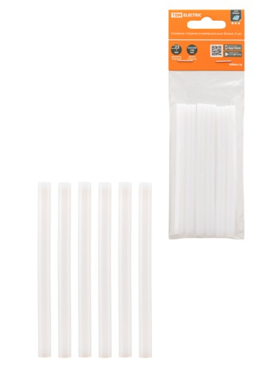 Клеевые стержни универсальные белые, 7 мм x 100 мм, 6 шт, “Алмаз” TDM