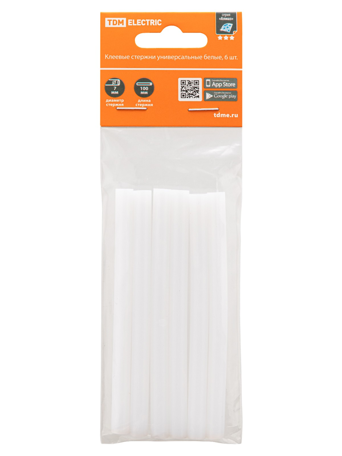 Клеевые стержни универсальные белые, 7 мм x 100 мм, 6 шт, "Алмаз" TDM — изображение 5