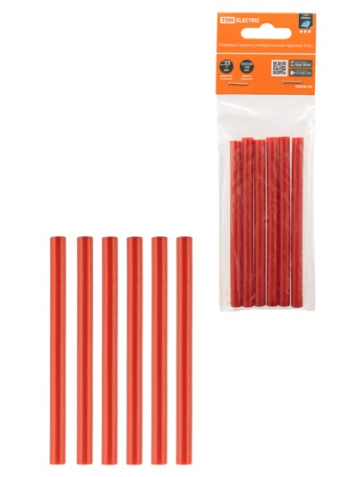 Клеевые стержни универсальные красные, 7 мм x 100 мм, 6 шт, “Алмаз” TDM