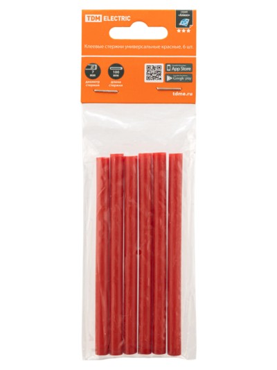 Клеевые стержни универсальные красные, 7 мм x 100 мм, 6 шт, "Алмаз" TDM — изображение 5