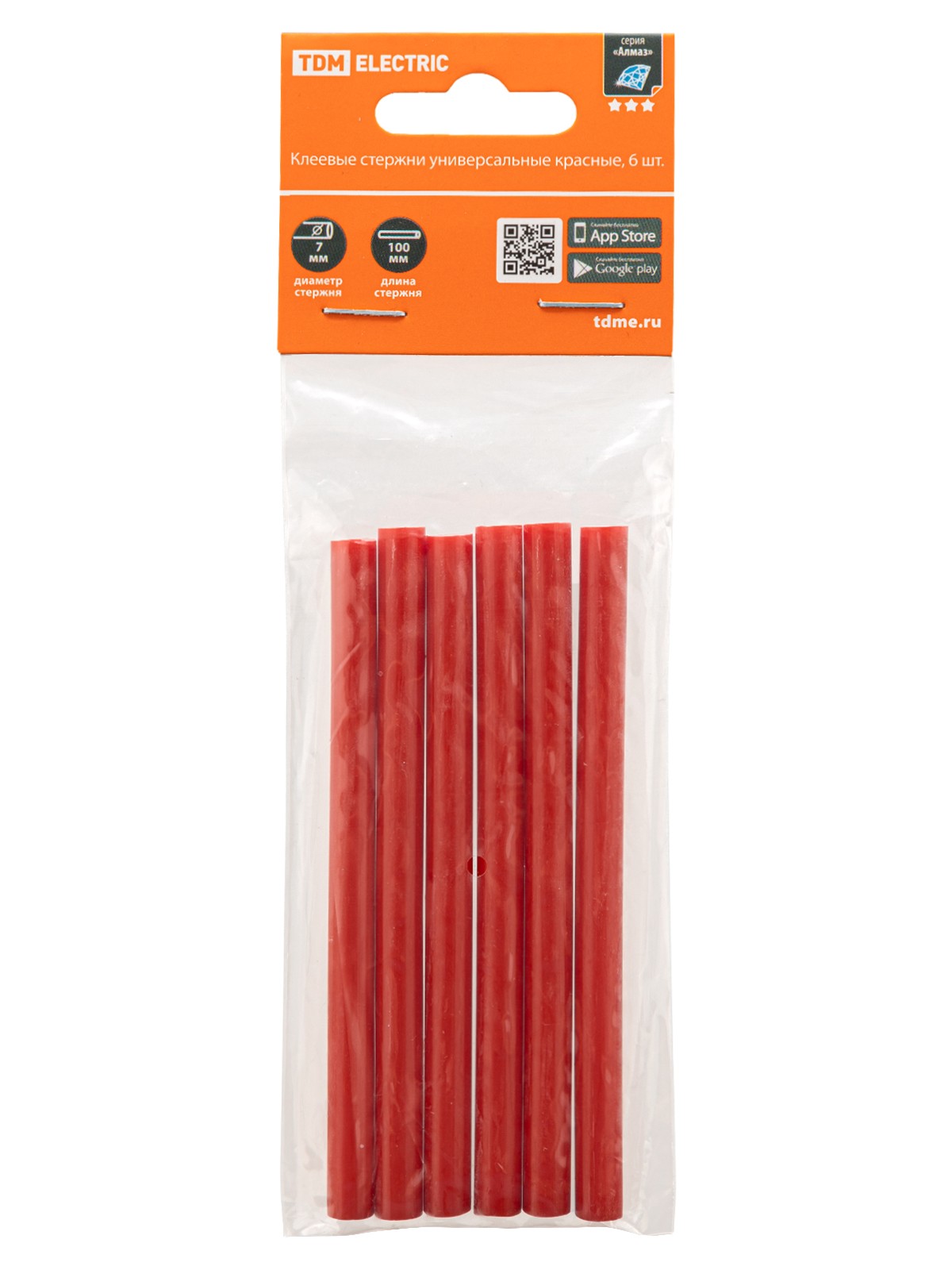 Клеевые стержни универсальные красные, 7 мм x 100 мм, 6 шт, "Алмаз" TDM — изображение 5