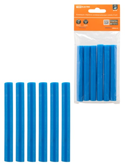 Клеевые стержни универсальные синие, 11 мм x 100 мм, 6 шт, “Алмаз” TDM