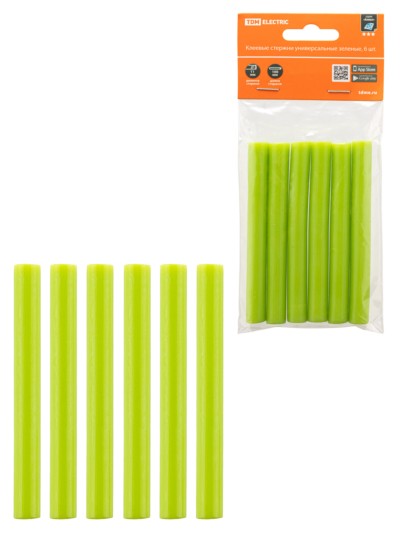 Клеевые стержни универсальные зеленые, 11 мм x 100 мм, 6 шт, “Алмаз” TDM