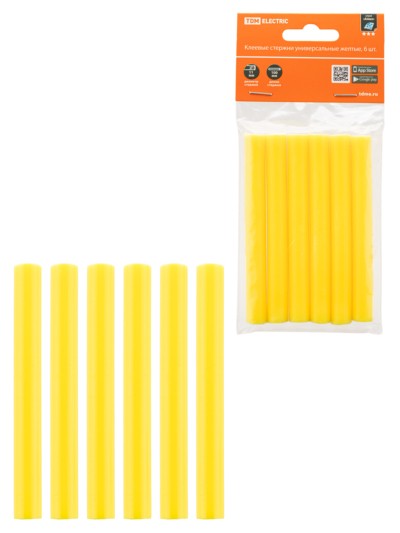 Клеевые стержни универсальные желтые, 11 мм x 100 мм, 6 шт, “Алмаз” TDM