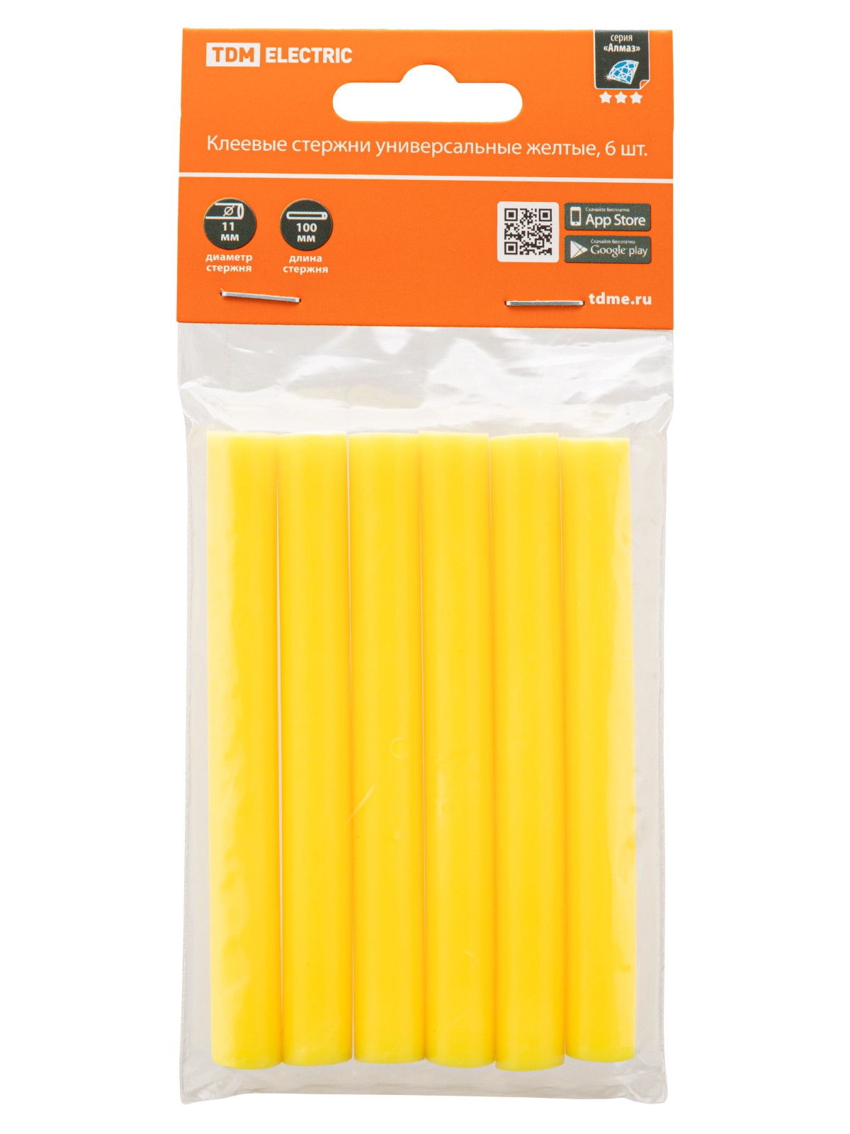 Клеевые стержни универсальные желтые, 11 мм x 100 мм, 6 шт, "Алмаз" TDM — изображение 5