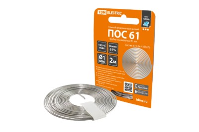 Припой ПОС 61, трубка с канифолью, ГОСТ 21931-76, Ø1 мм, 2 м, спираль, серия “Алмаз” TDM