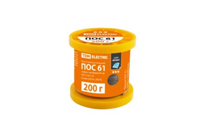 Припой ПОС 61, трубка с канифолью, ГОСТ 21931-76, Ø1 мм, 200 г, катушка, серия “Алмаз” TDM