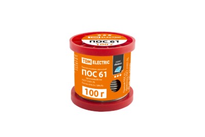 Припой ПОС 61, проволока, ГОСТ 21931-76, Ø2 мм, 100 г, катушка, серия “Алмаз” TDM
