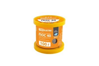 Припой ПОС 40, трубка с канифолью, ГОСТ 21931-76, Ø1 мм, 100 г, катушка, серия “Алмаз” TDM