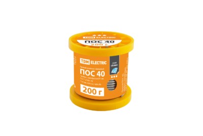 Припой ПОС 40, трубка с канифолью, ГОСТ 21931-76, Ø1 мм, 200 г, катушка, серия “Алмаз” TDM