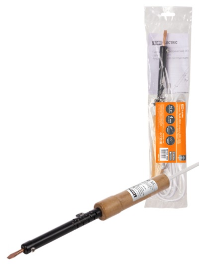 Паяльник ПД-40, ЭПСН, мощность 40 Вт, 230 В, деревянная ручка, плоское жало, “Гранит” TDM